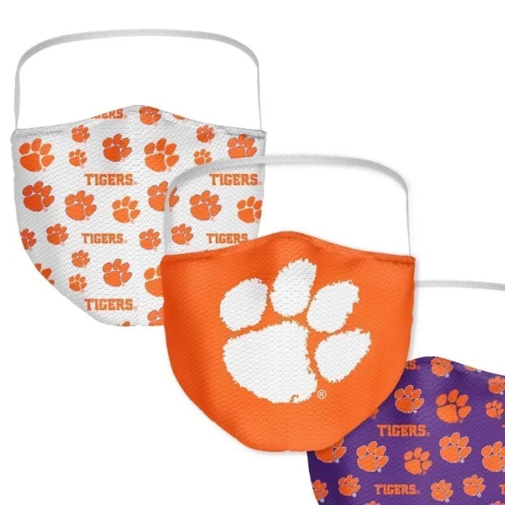 New in Package CLEMSON TIGERS NCAA Face Covering Face Mask Masks Set of 3